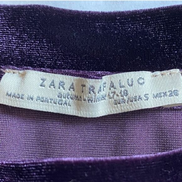 Zara Trafaluc “Be Great” Purple Velvet Short Sleeve Tee Top Size Small - Picture 5 of 9